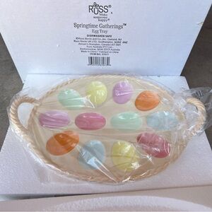 Vintage, new in box ceramic colorful pastel egg tray